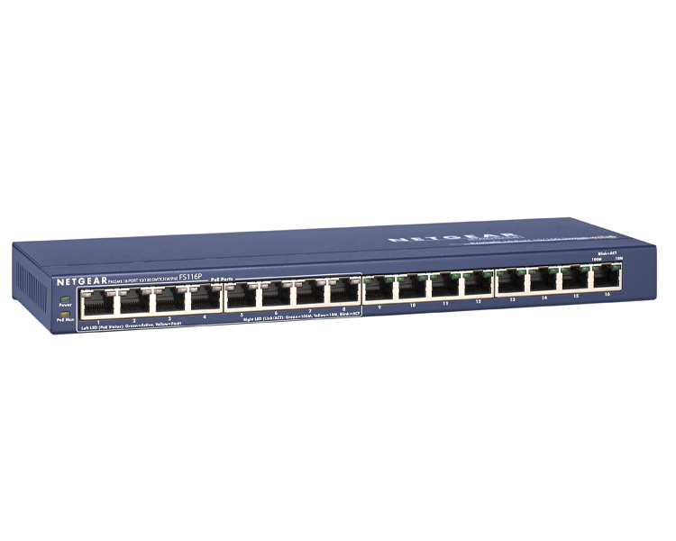 Netgear Prosafe FS116P 16-Port 10/100 Desktop Switch with 8-Port POE