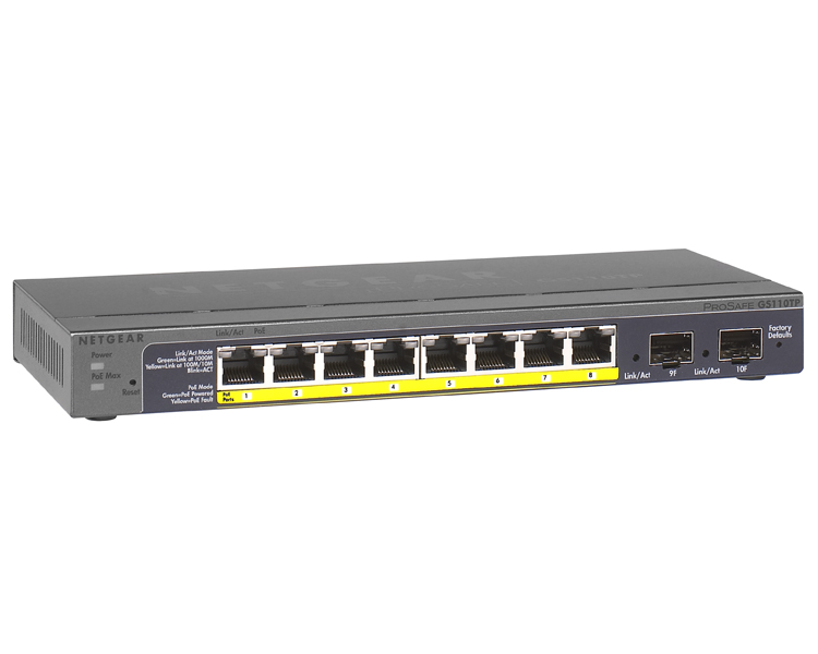 Netgear Prosafe GS110TP 8-Port Gigabit POE Smart Switch with 2 Gigabit Fiber Ports SFP