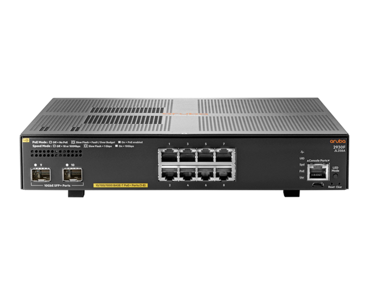 Aruba 2930F 8G PoE+ 2SFP+ switch - 8 ports - Managed - rack-mountable (JL258A)