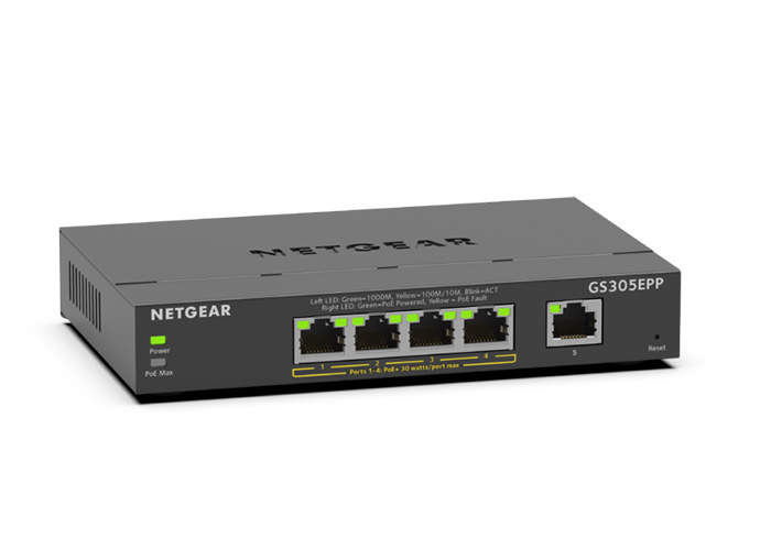 Netgear GS305EPP 5-Port Gigabit Ethernet High-Power PoE+ Smart Managed Plus Switch